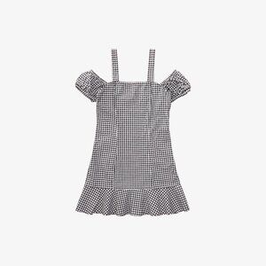 H&M Gingham Cold-Shoulder Mini Dress 🖤🤍☀️